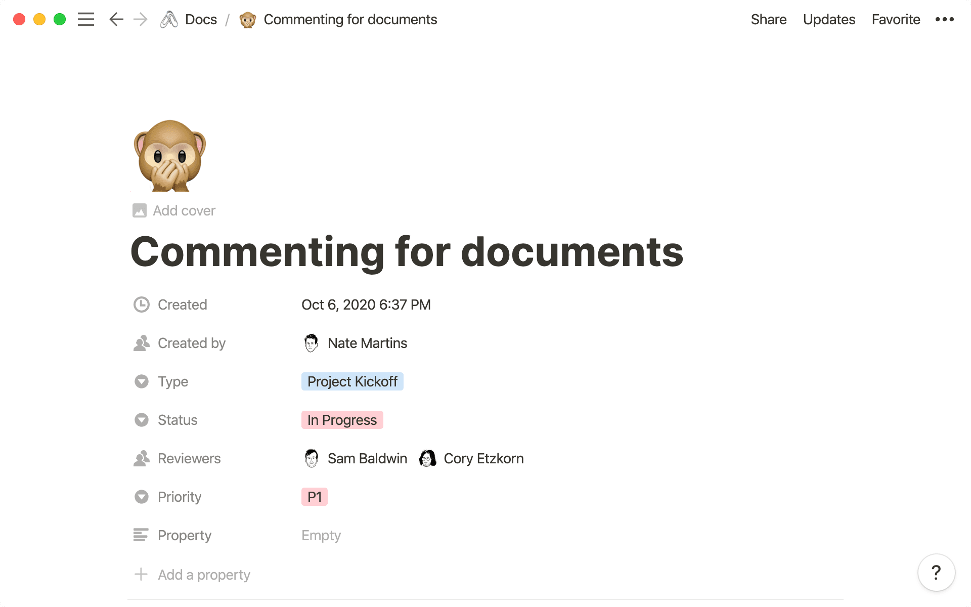 An example of properties to use in your product docs.