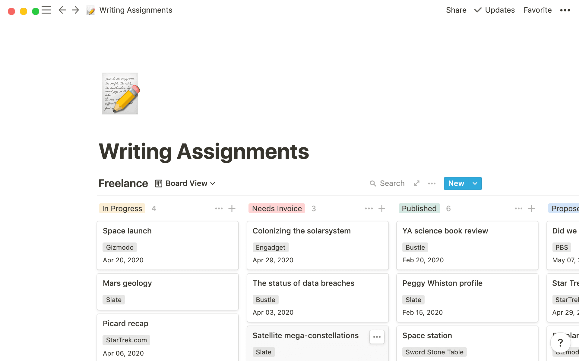 Swapna uses a Notion board to organize all her freelance projects.