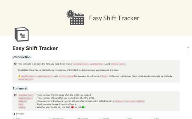Easy Shift Tracker